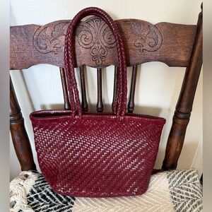 Mango braided medium leather bag burgundy